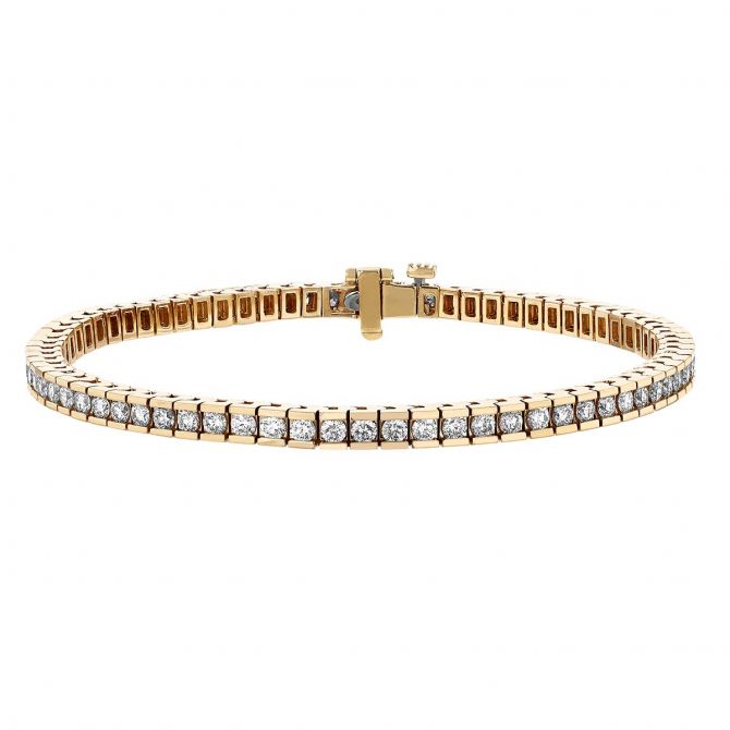 Diamond Channel Set Tennis Bracelet in Yellow Gold, 2.70 aptw